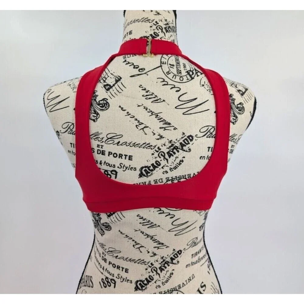Beach‎ Bunny Swim Bikini Top Small Red Zip Front High Neck Beach Eye Catching